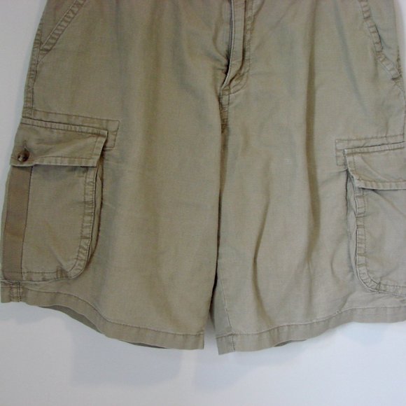 Khaki Cargo Shorts Flat Front Eddie Bauer Linen Cotton Utility Pockets Size 34 - Picture 8 of 10